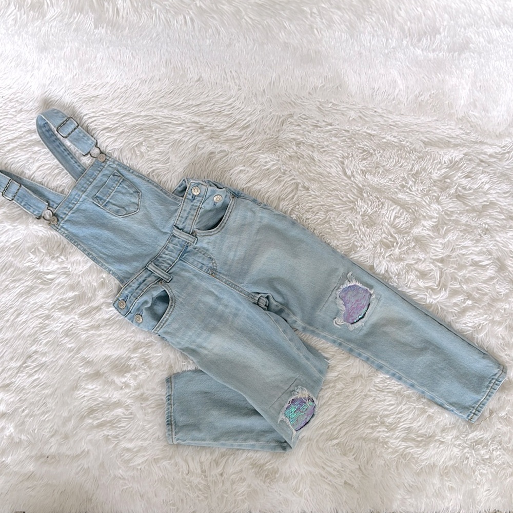 Cat & Jack Denim Overall Pants with Sequin